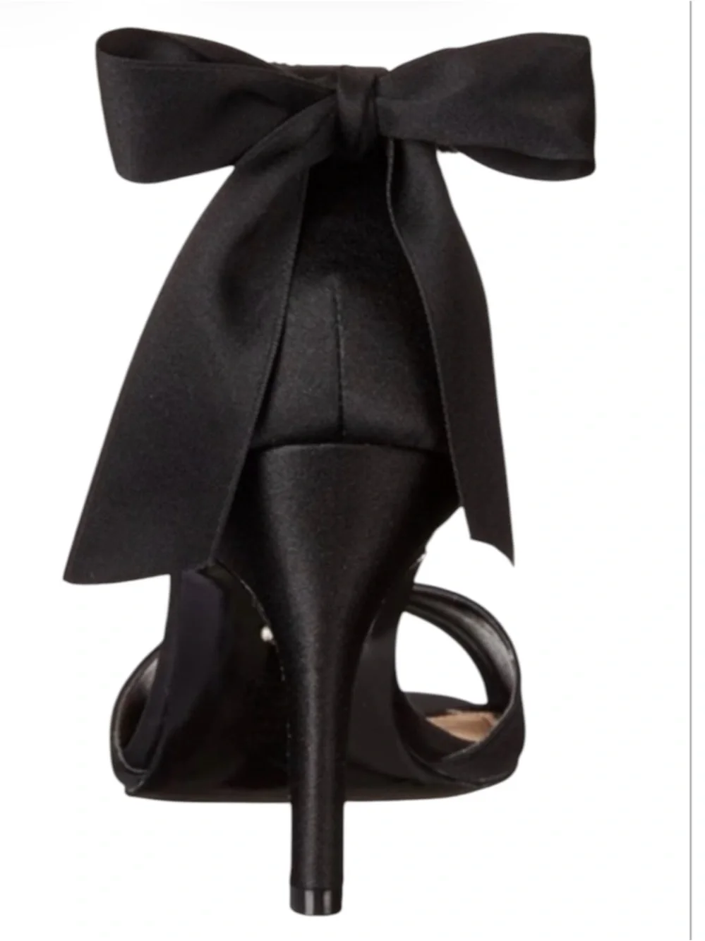 Nina Black Satin Rhinestone Strap Bow Tie Back Heels Size 8 1/2 - Picture 4 of 11